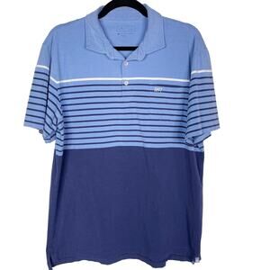 Peter Millar Mens Medium Blue Purple Color Block Striped Chest Golf Polo Cotton